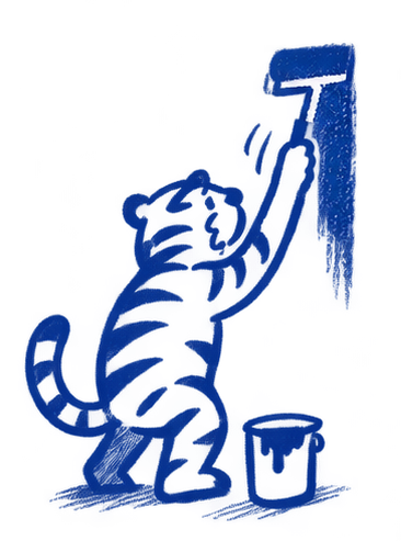 A tiger painting a wall